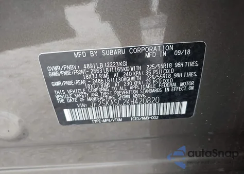 2019 Subaru Forester Limited from USA, damaged, VIN JF2SKASC2KH420820